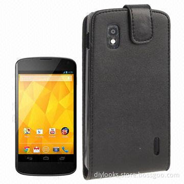 Pure Color Vertical Flip Soft Leather Case for LG Nexus 4/E960, Comes in Black